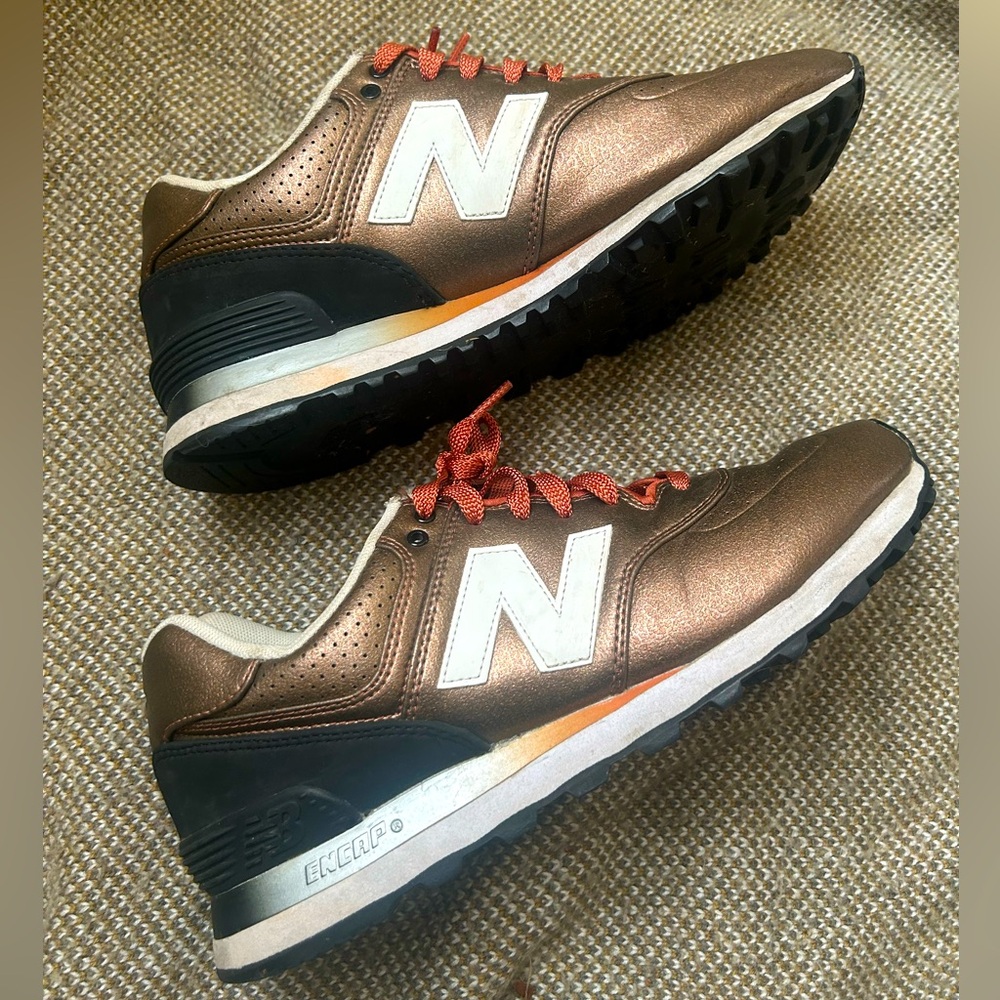 NEW BALANCE 574 retro bronze orange leather sneakers shoes 9.5 10 41.5
